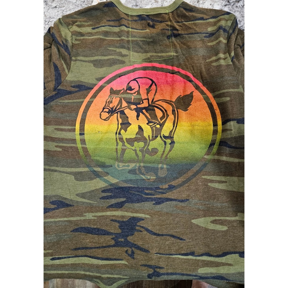 RARE! Aviator Nation Mens Camo Derby 152 Horse Racing Graphic T-Shirt Size S
